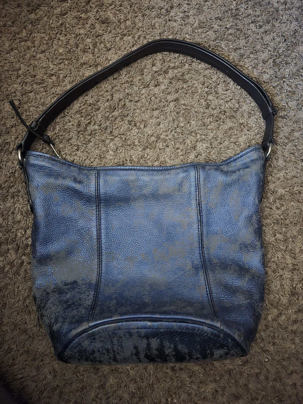 Cole Haan Distressed Blue Leather Shoulder Bag with Black Strap